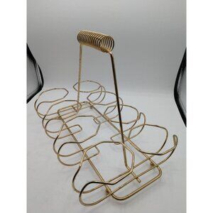 Vintage MCM Gold Wire 8-Bottle Wine Rack With Spiral Handle